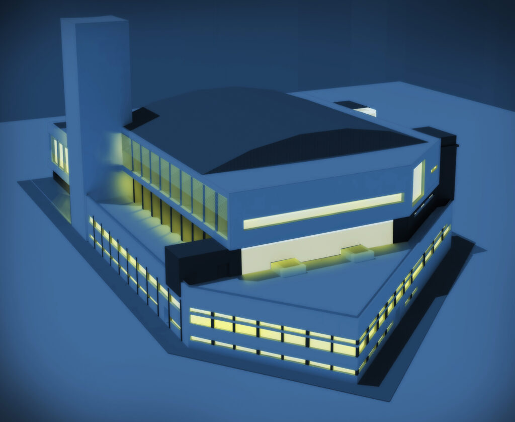 Visión trasera nocturna 3d piscina valencia