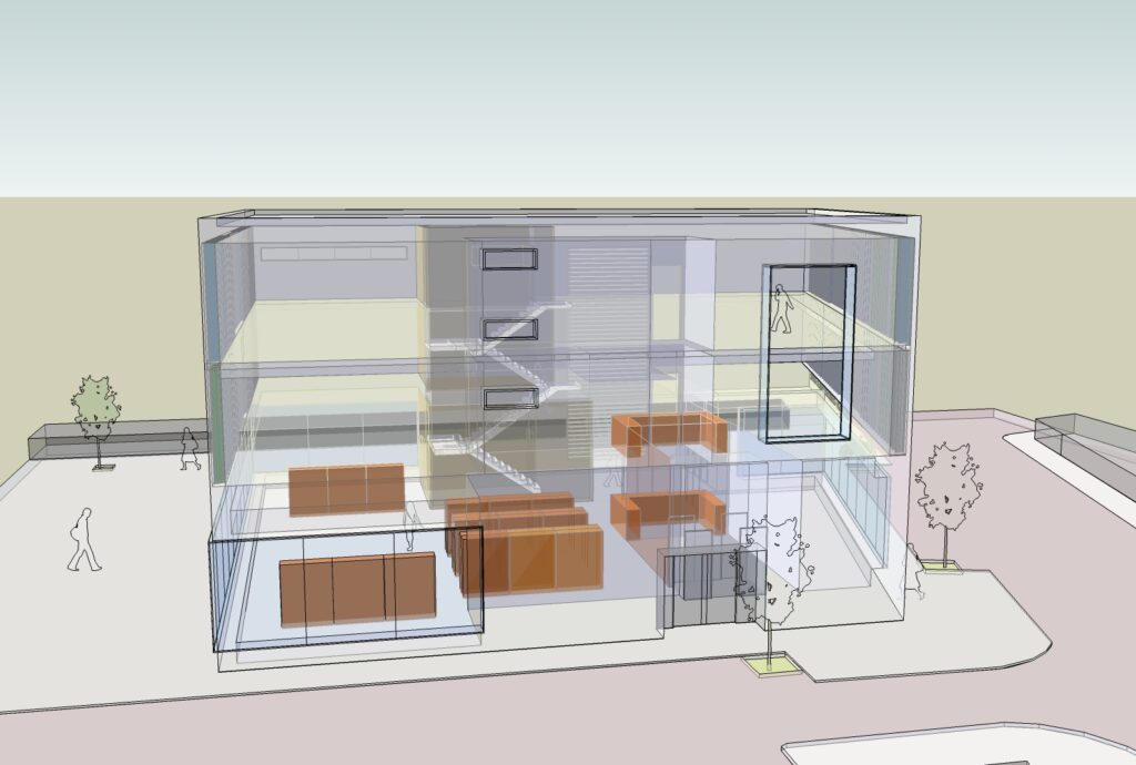 Render en 3d para visualizar el interior de la Biblioteca de Cheste